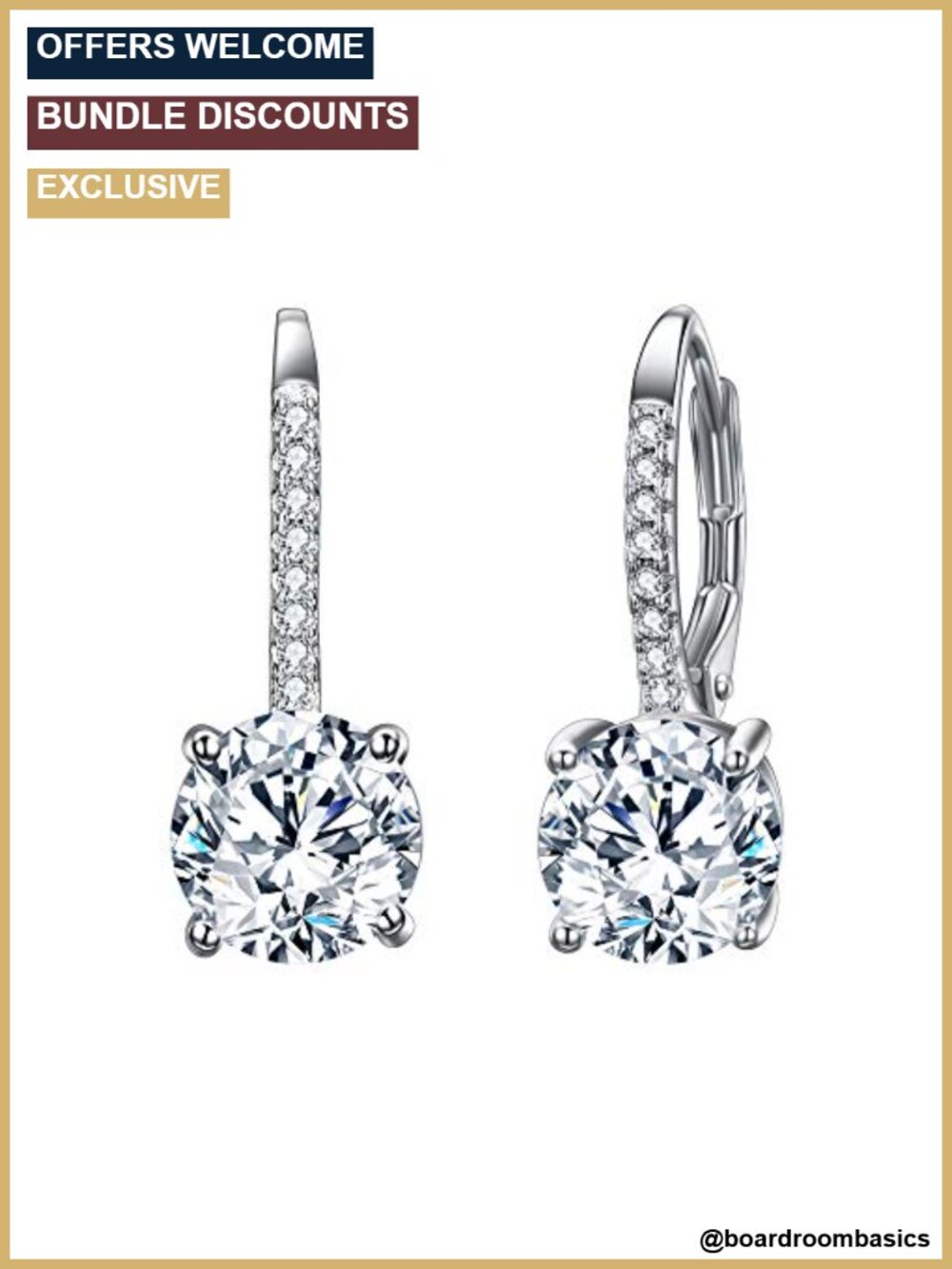 Sterling Silver Round CZ Leverback Dangle Earrings